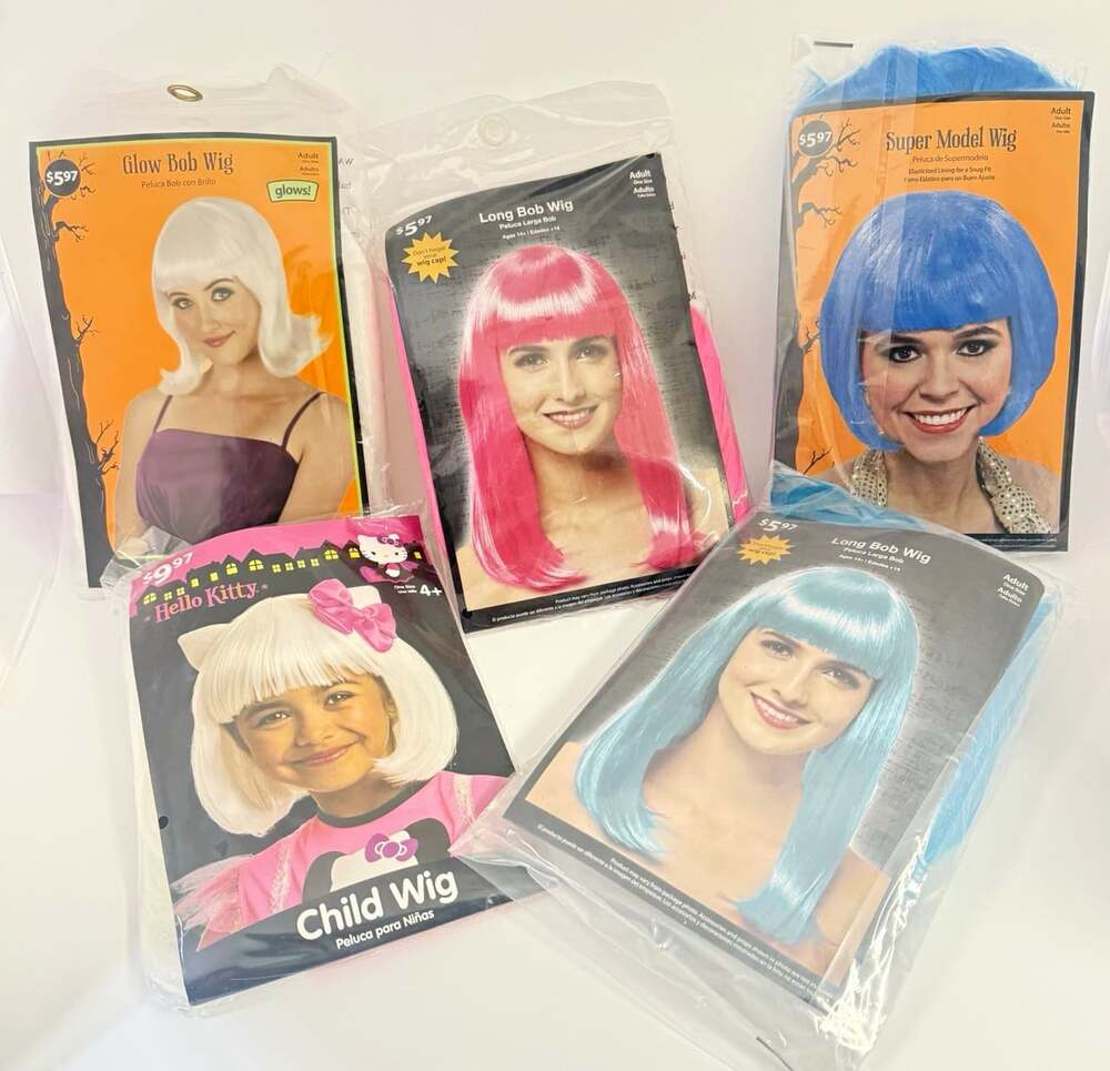 Costume Cosplay Synthetic Wigs Lot of 5 Blue White Pink Glow In Dark Halloween